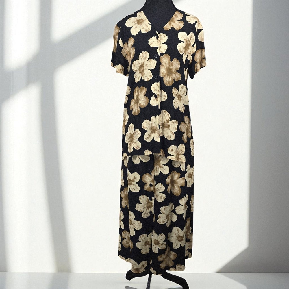 Chaus Petite Floral Skirt Set Woman 4 Rayon Short Sleeve Midi Button Front Lined
